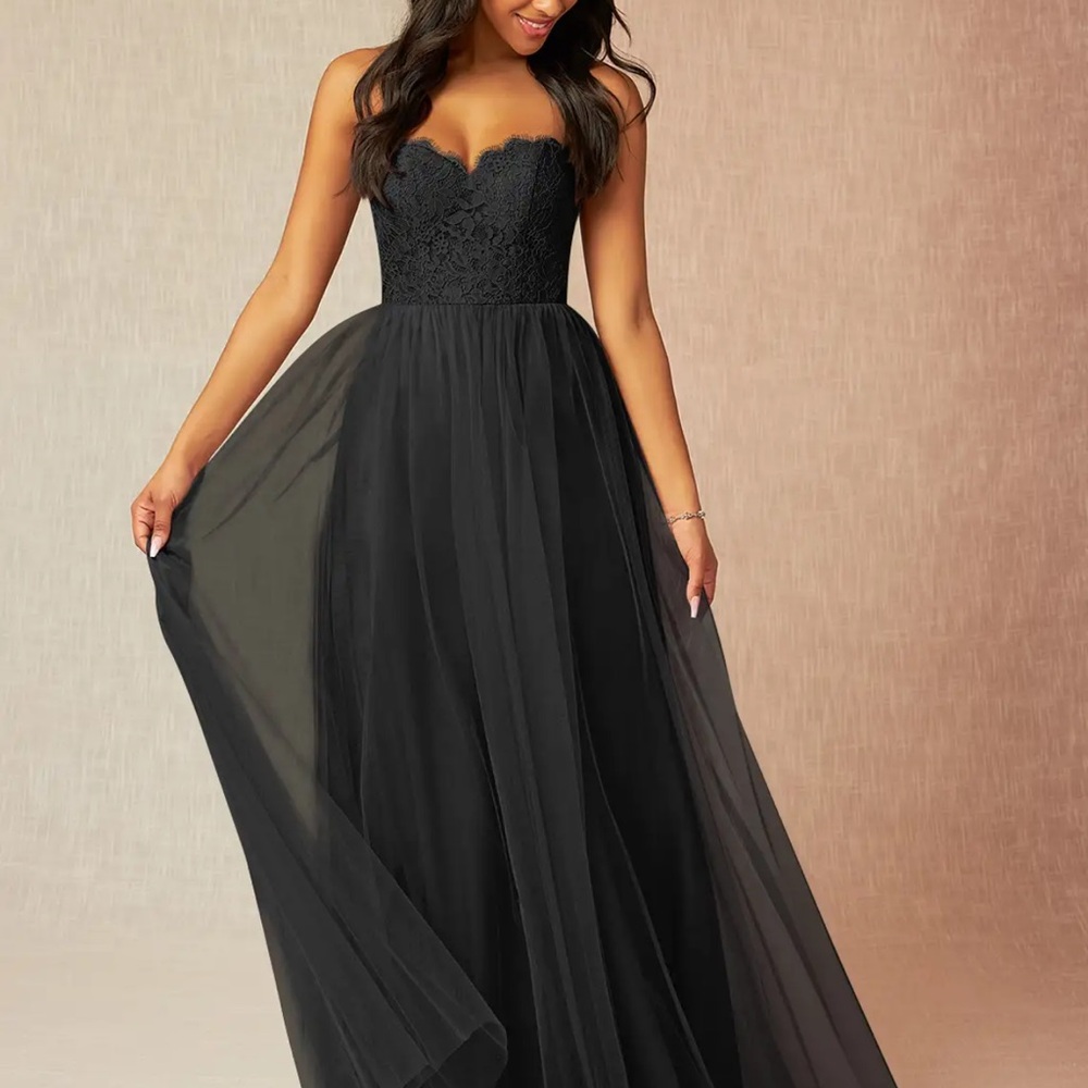 Azazie Roni Black A-line sweetheart neckline tulle convertible dress